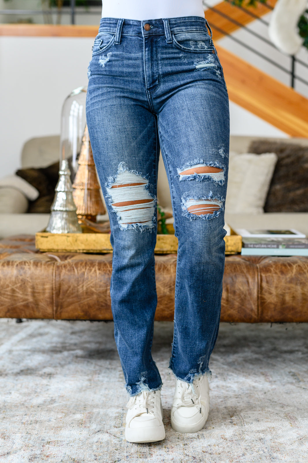 ChristineHighContrastSlimBootcutDestroyedJeans2
