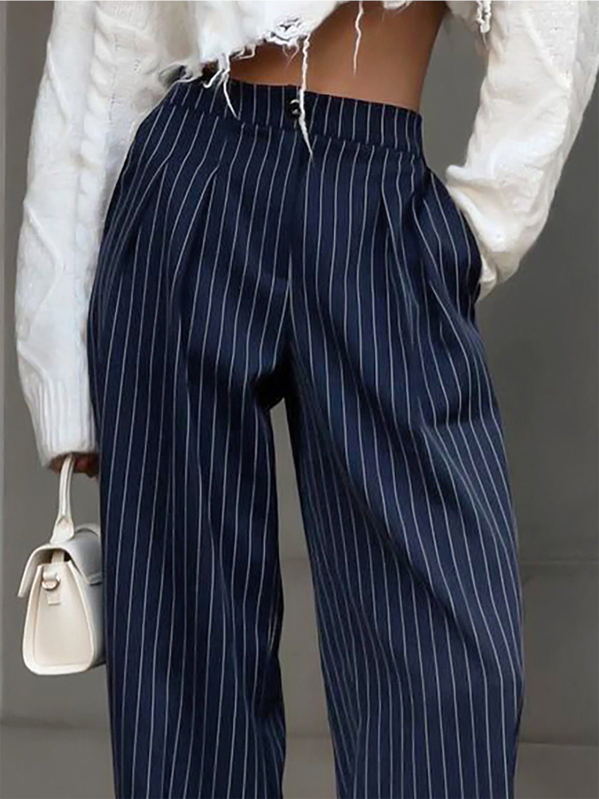 Pinstripe Pleated Wide-Leg Pants - 图片 2