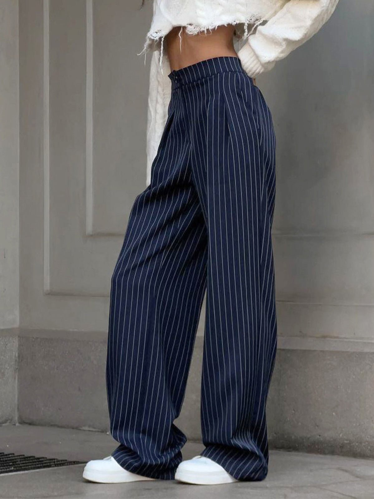 Pinstripe Pleated Wide-Leg Pants - 图片 3