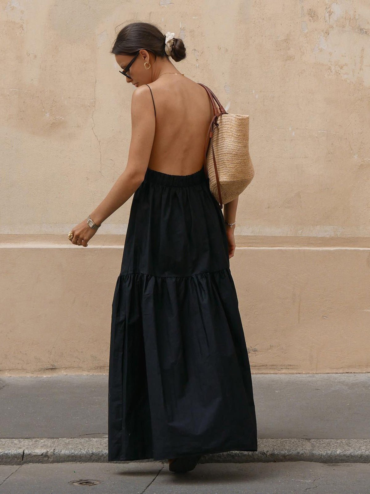 Solid Backless Long Dress - 图片 3