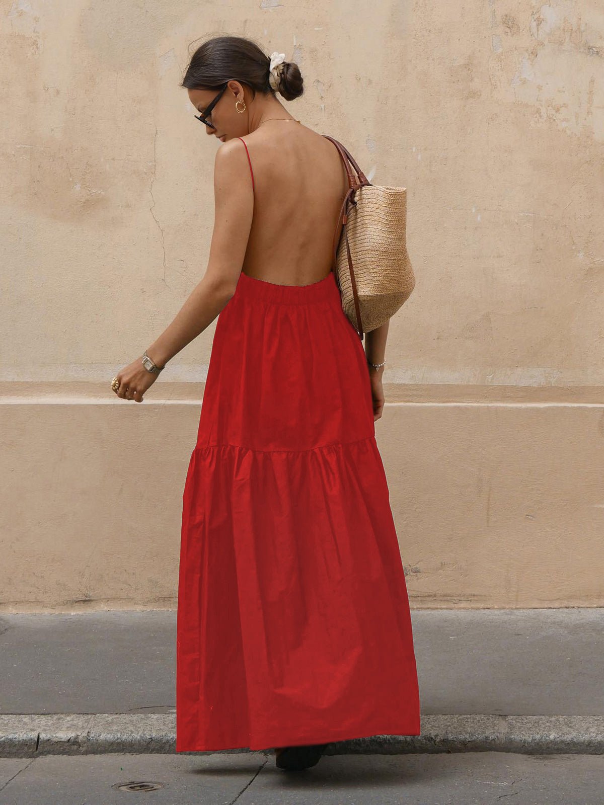 Solid Backless Long Dress - 图片 10