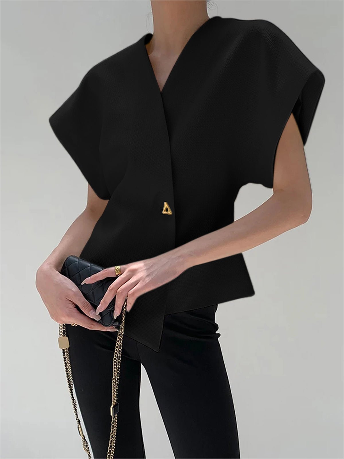 Trendy V-Neck Button Down Blouse - 图片 11