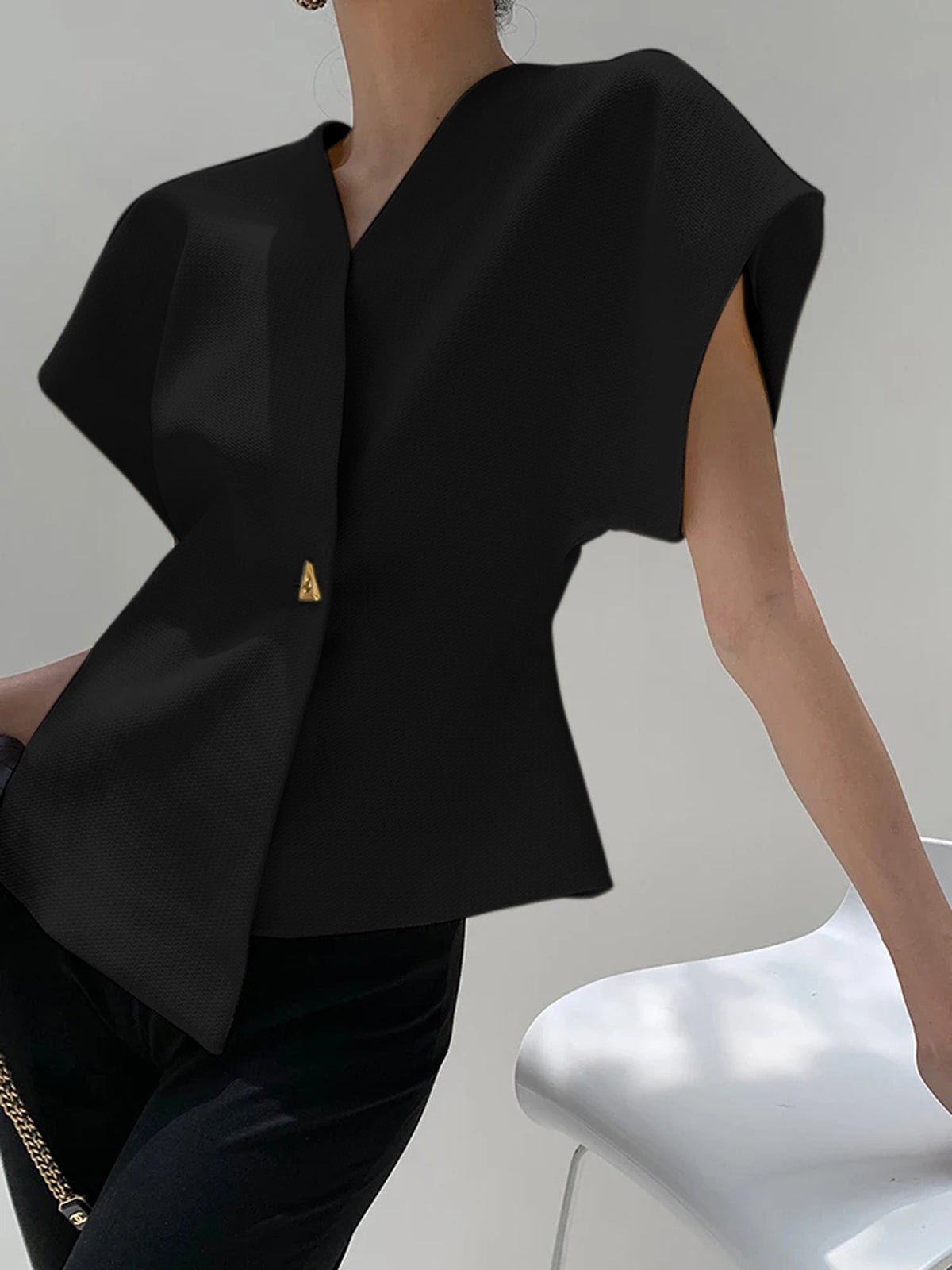 Trendy V-Neck Button Down Blouse - 图片 10