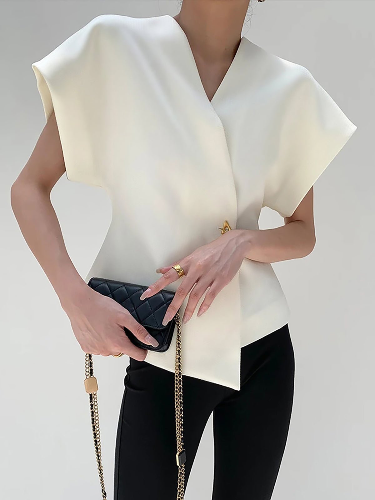 Trendy V-Neck Button Down Blouse - 图片 3