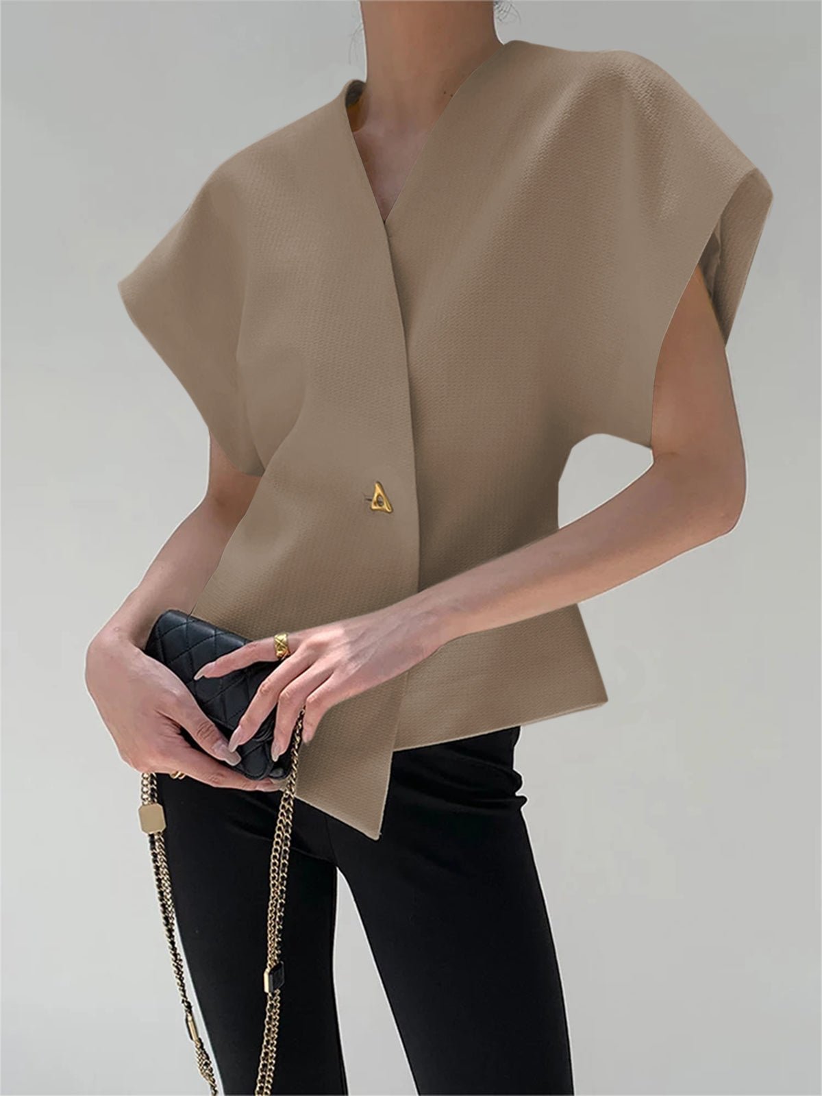 Trendy V-Neck Button Down Blouse - 图片 12