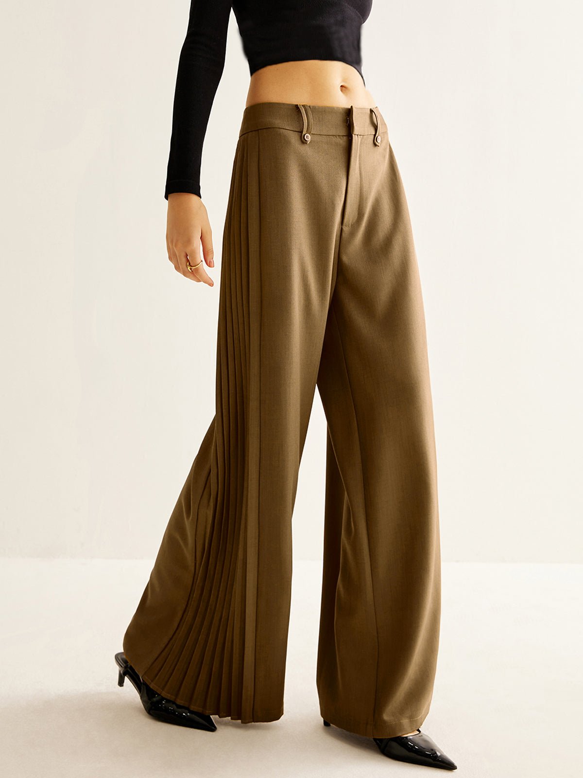 Side Pleated Wide-Leg Pants - 图片 9