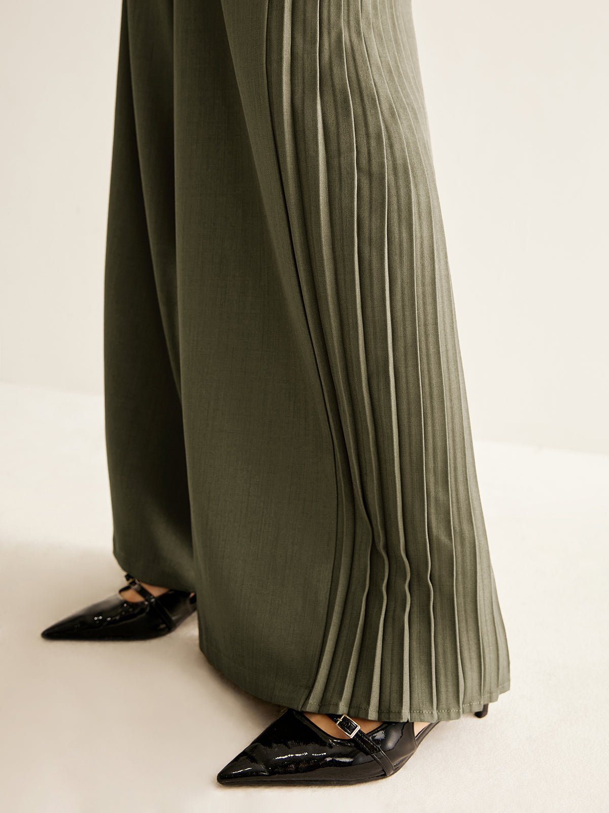 Side Pleated Wide-Leg Pants - 图片 4