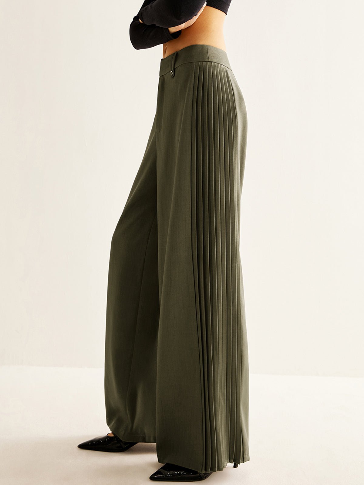 Side Pleated Wide-Leg Pants - 图片 2