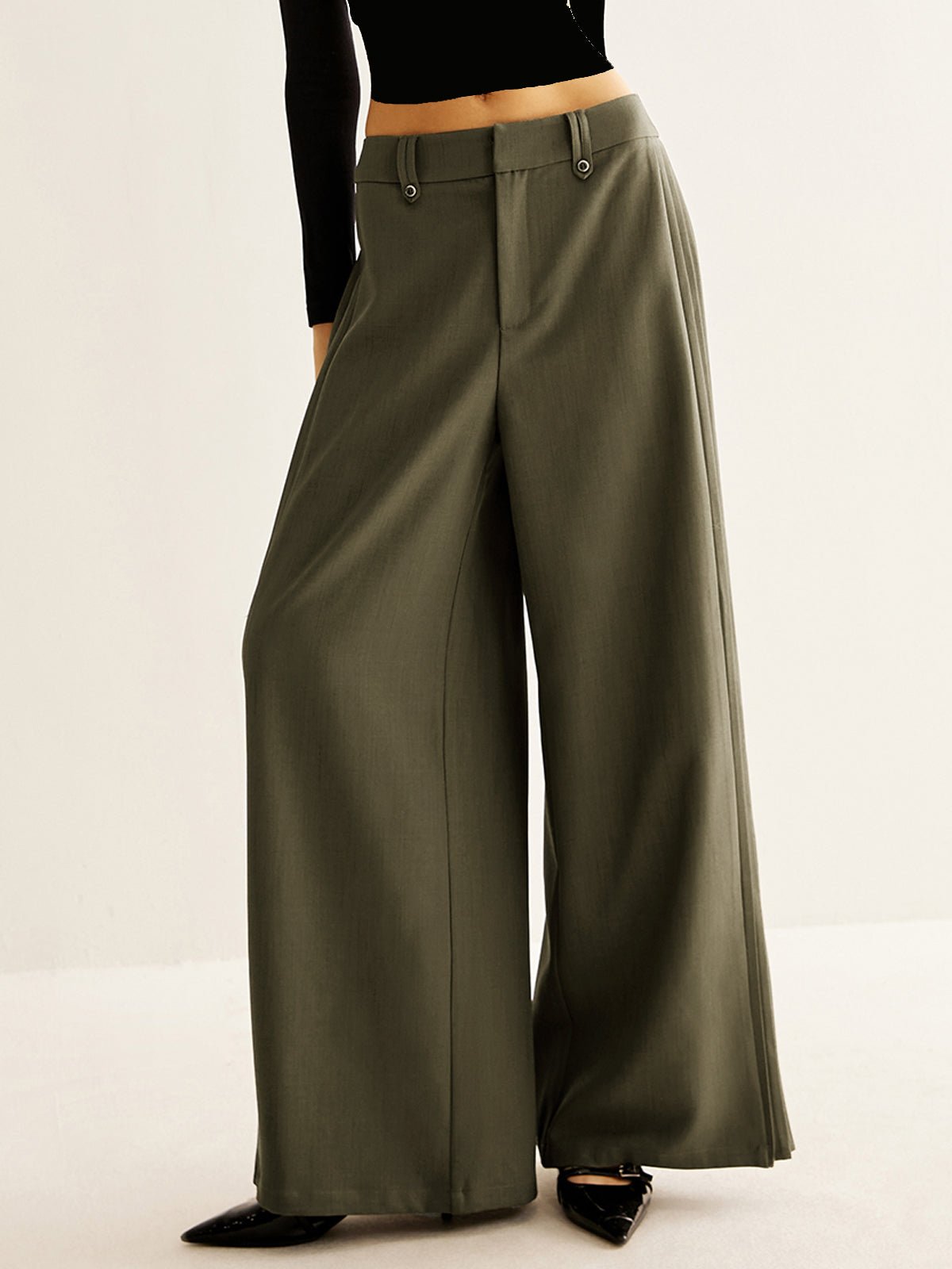 Side Pleated Wide-Leg Pants - 图片 3