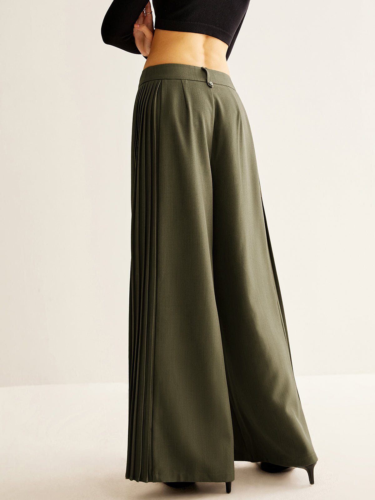 Side Pleated Wide-Leg Pants - 图片 5