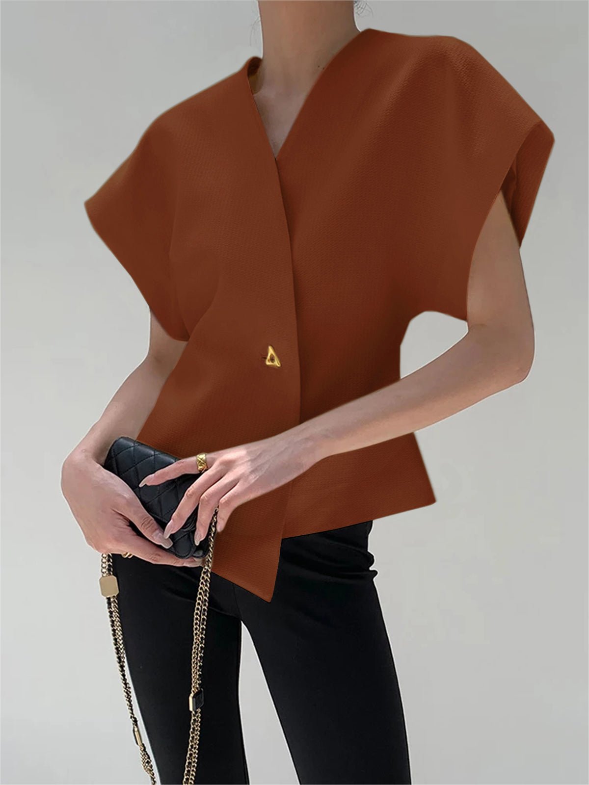 Trendy V-Neck Button Down Blouse - 图片 13