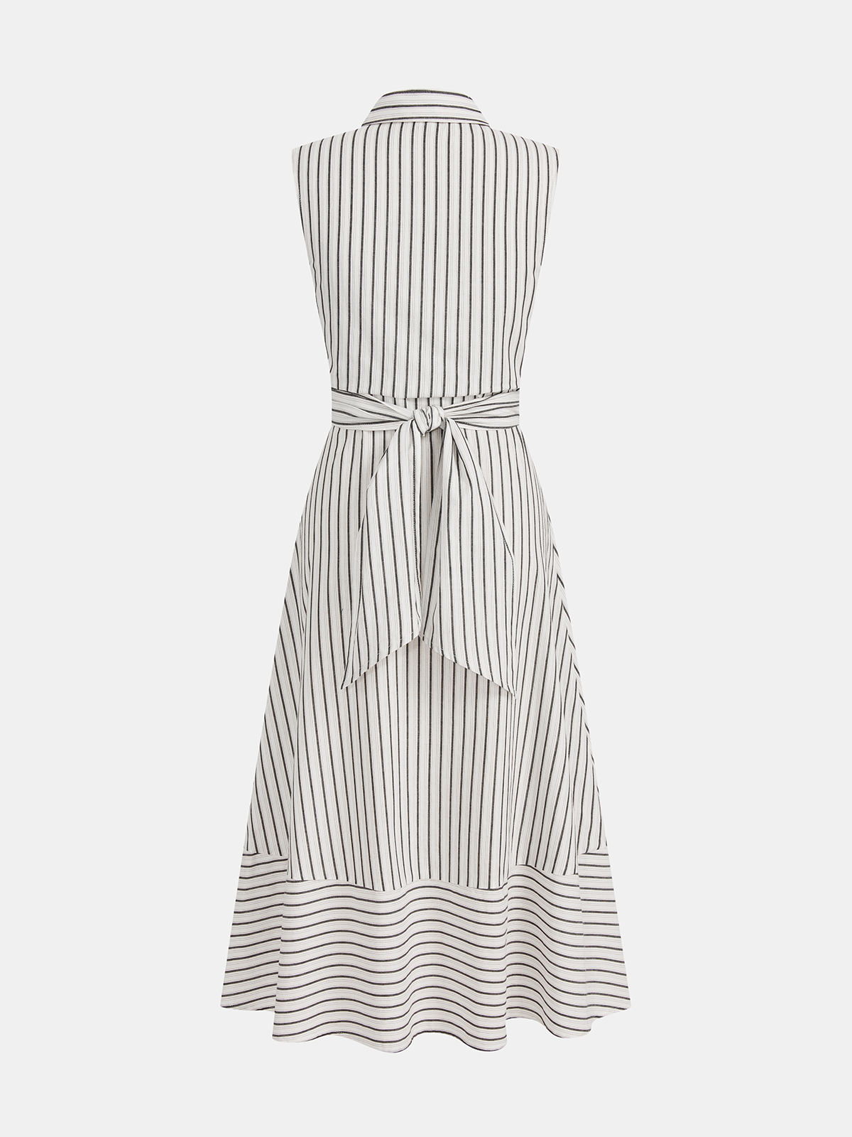 Striped Collared Sleeveless Tie Waist Midi Dress - 图片 3