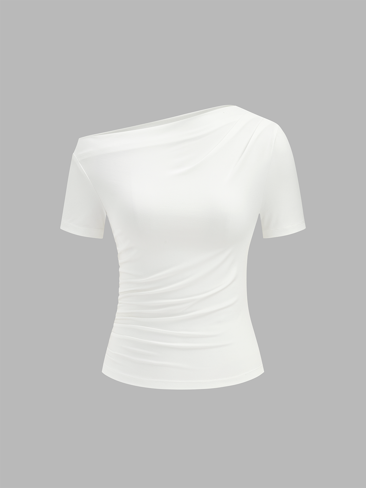 Ruched Off Shoulder Slim Short Sleeve Top - 图片 2