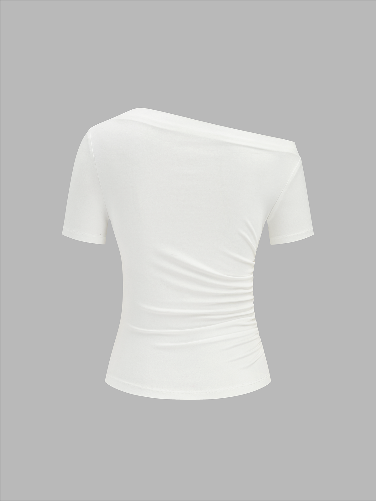 Ruched Off Shoulder Slim Short Sleeve Top - 图片 3