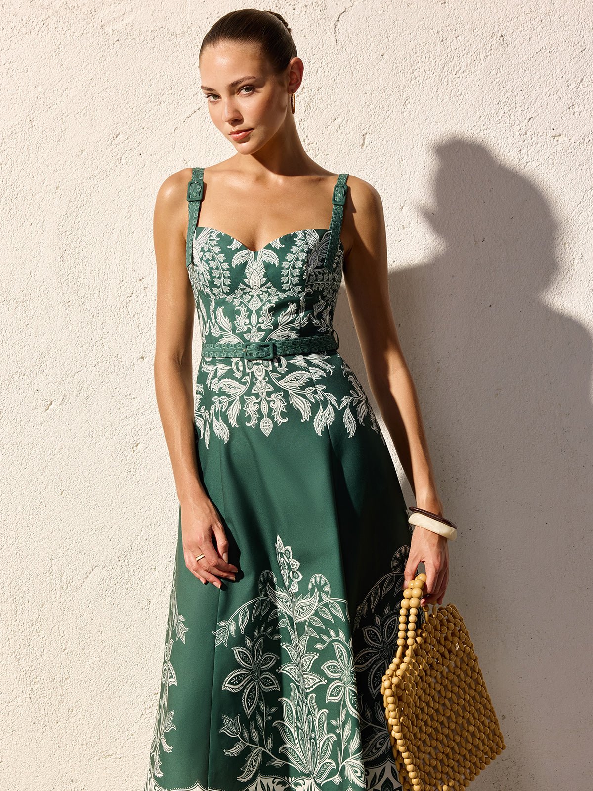 Baroque Floral Print Belted Cami Maxi Dress - 图片 5