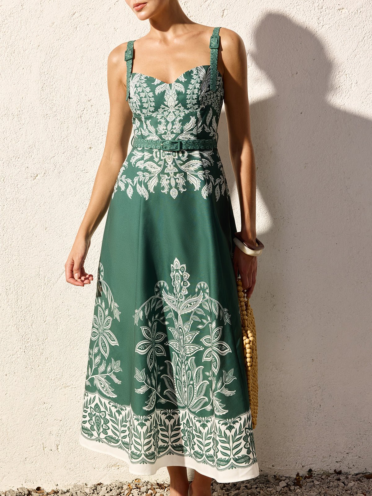 Baroque Floral Print Belted Cami Maxi Dress - 图片 3