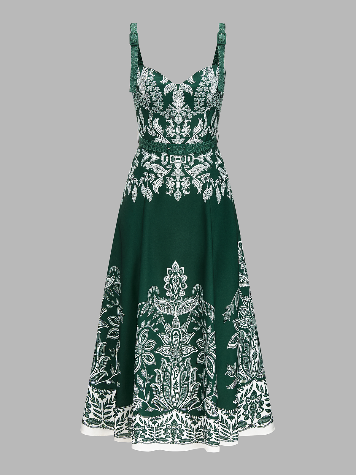 Baroque Floral Print Belted Cami Maxi Dress - 图片 2