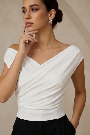 Asymmetric Neckline Ruched Blouse