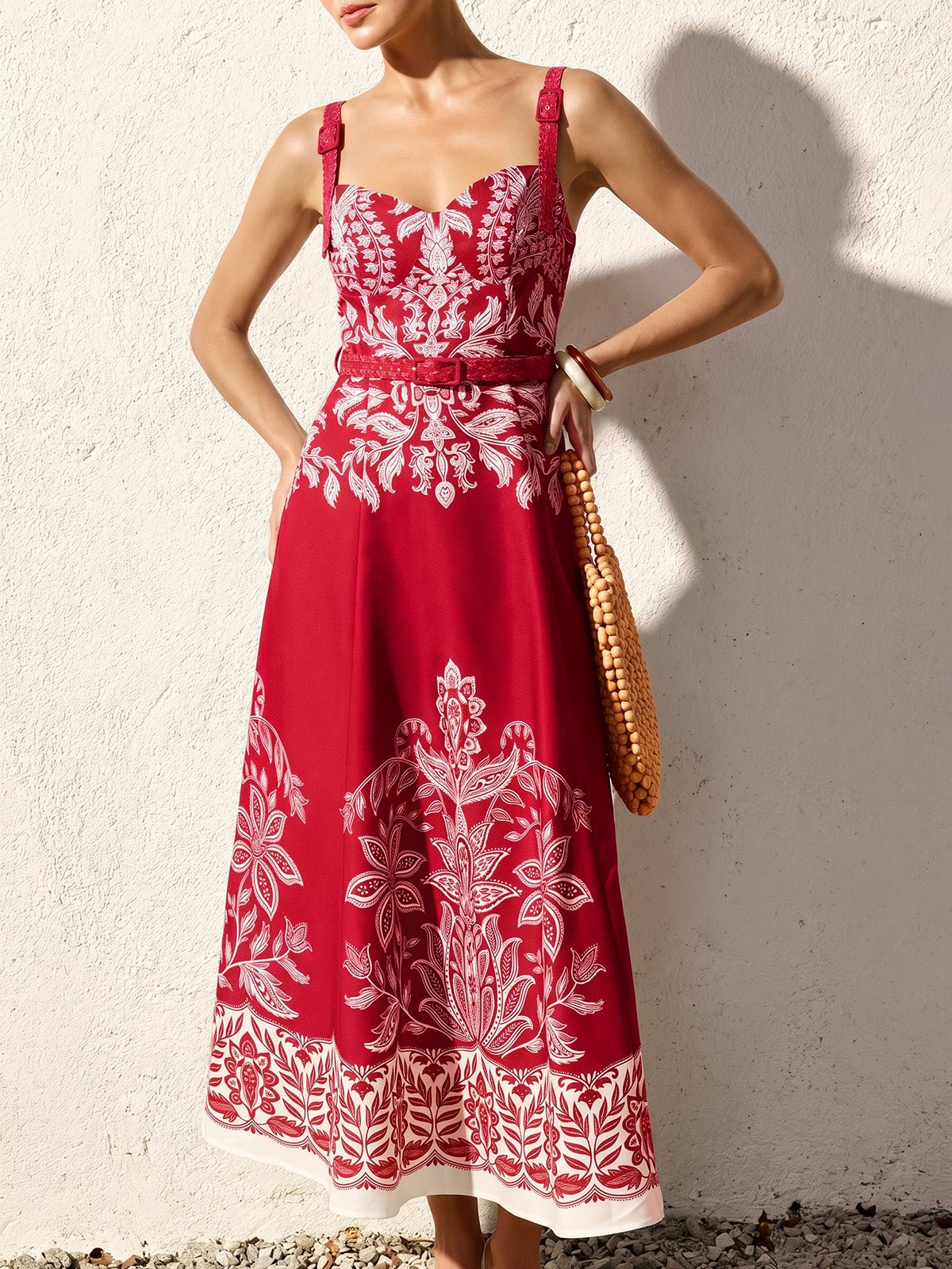 Baroque Floral Print Belted Cami Maxi Dress - 图片 8
