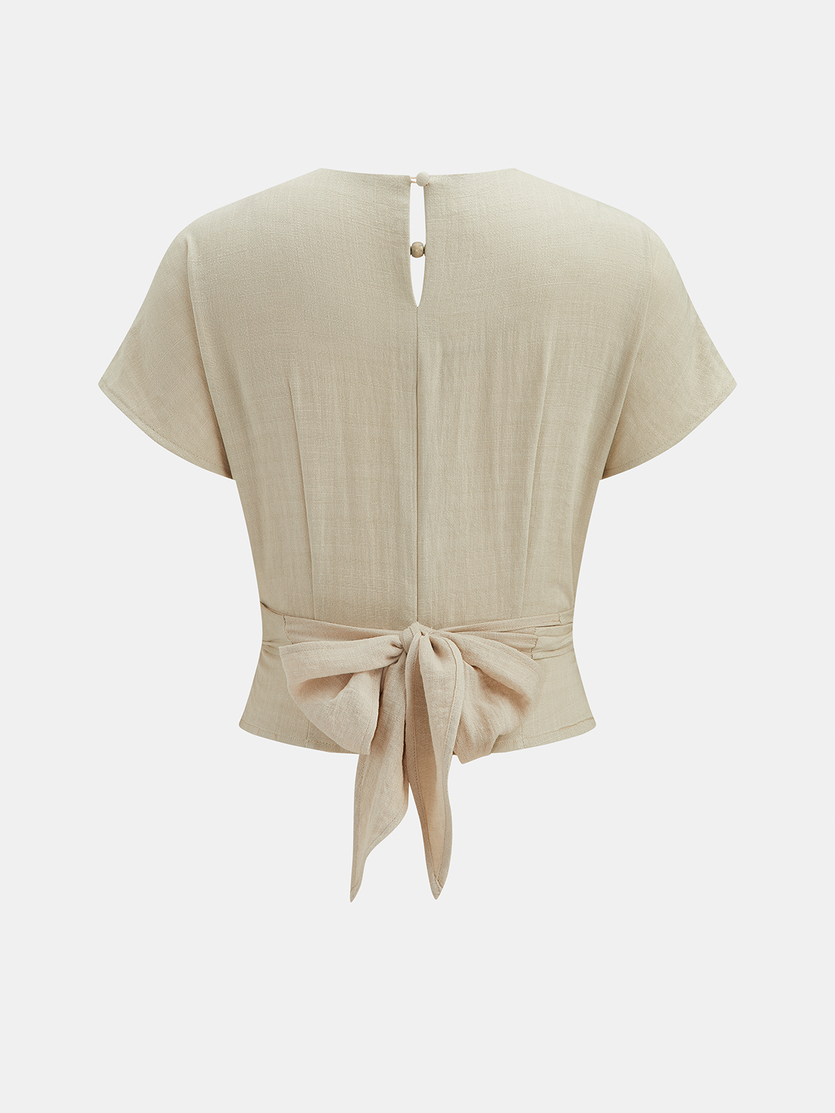 Tie-Back Wrap Crop Short Sleeve Blouse - 图片 3