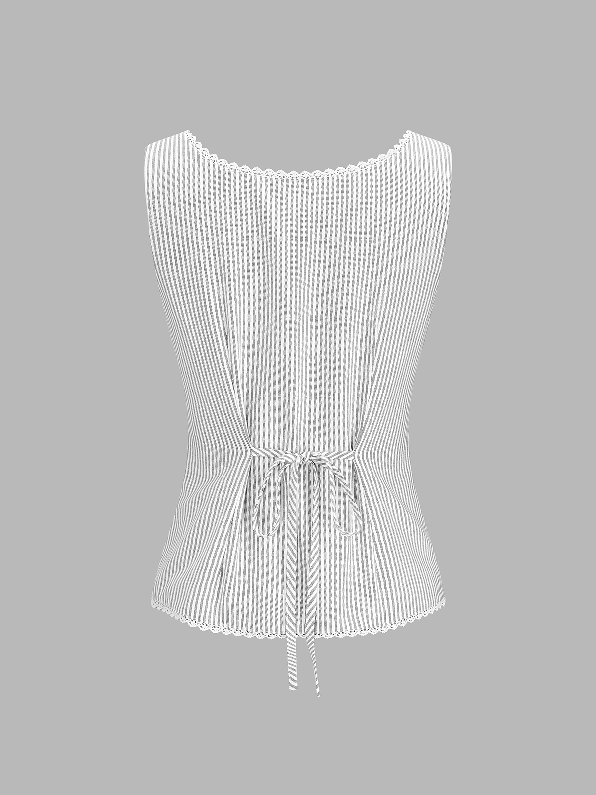 Striped Lace Trim Button-Front Tank Top - 图片 3