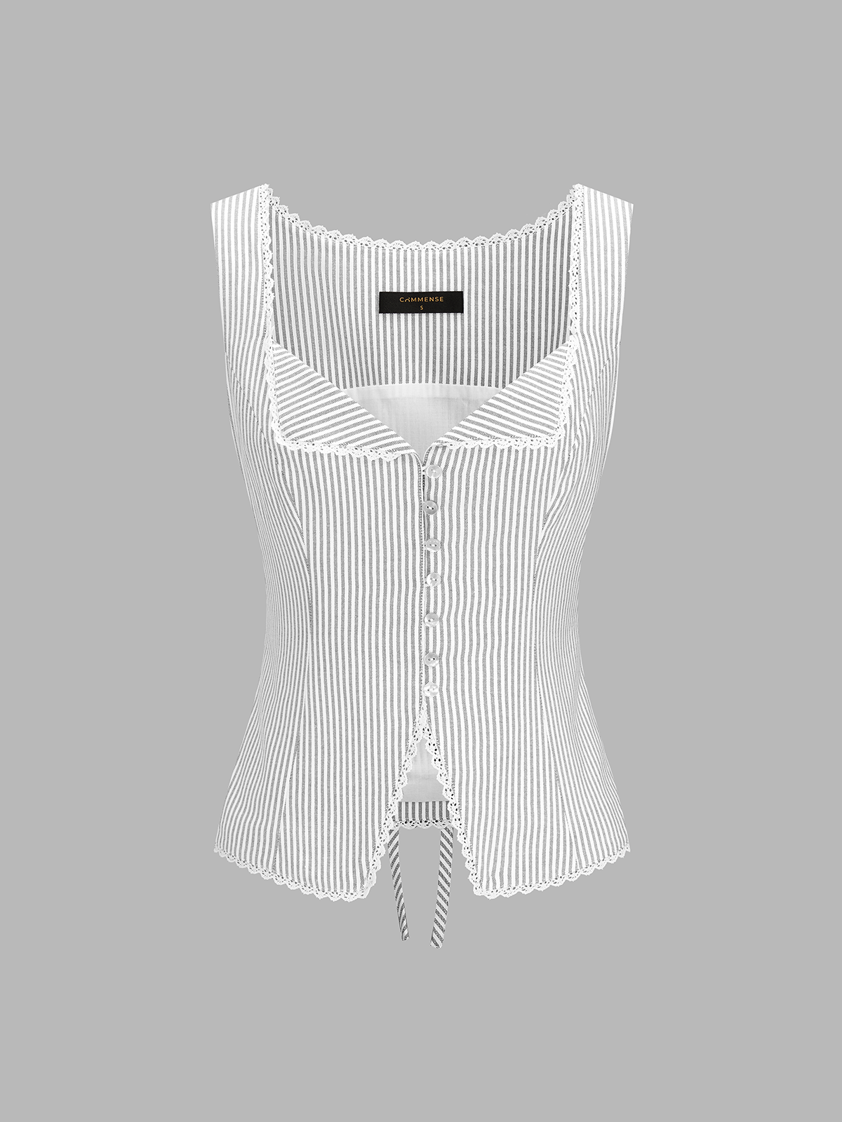 Striped Lace Trim Button-Front Tank Top - 图片 2