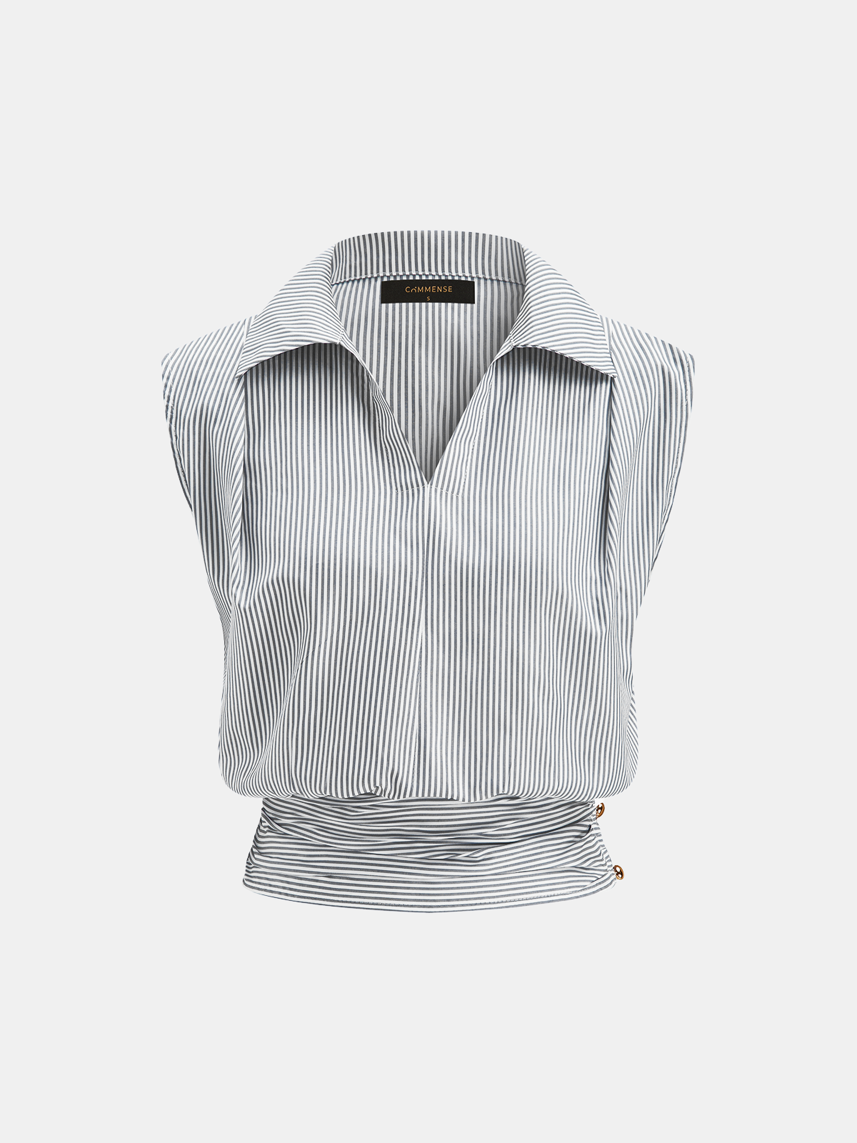 Striped Collared Sleeveless Cinched Blouse - 图片 6