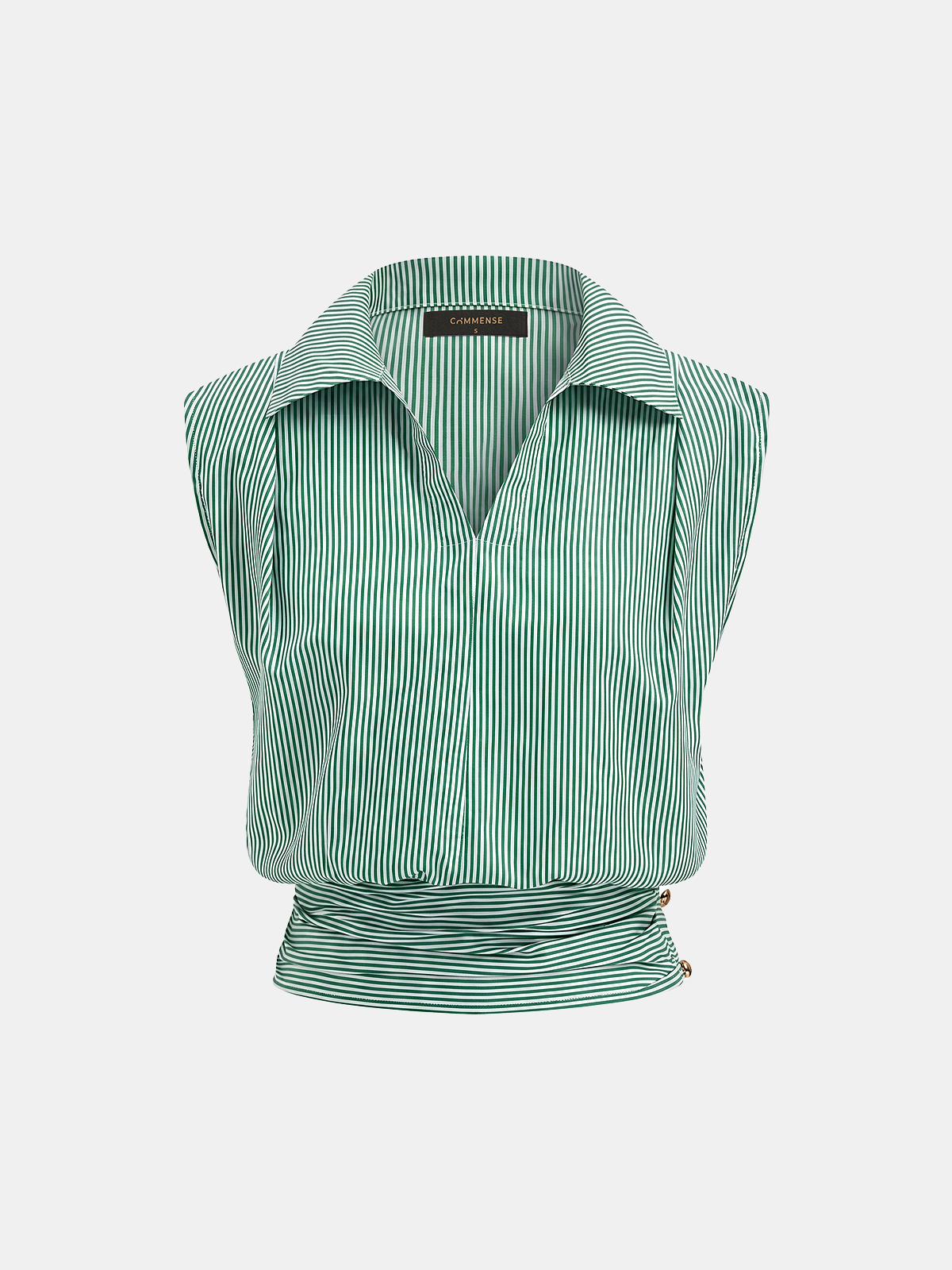 Striped Collared Sleeveless Cinched Blouse - 图片 7