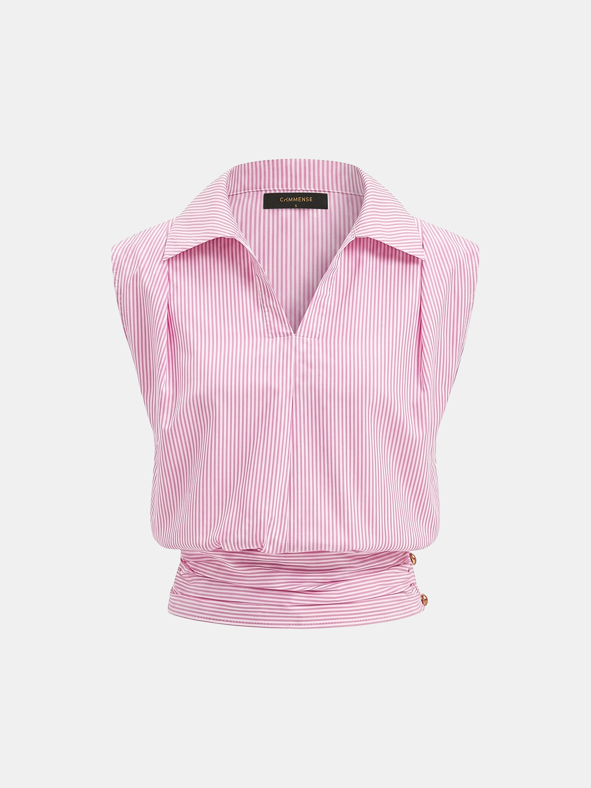 Striped Collared Sleeveless Cinched Blouse - 图片 5