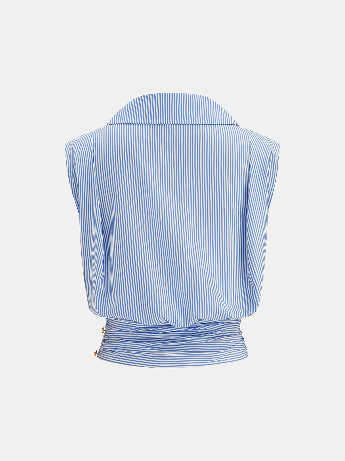Striped Collared Sleeveless Cinched Blouse - 图片 2