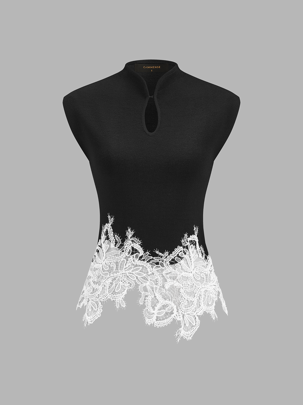 Keyhole Neck Lace Hem Tank Top - 图片 3