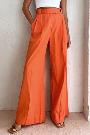Relaxed Fit Vitamin C Linen Cotton Wide Leg Pants