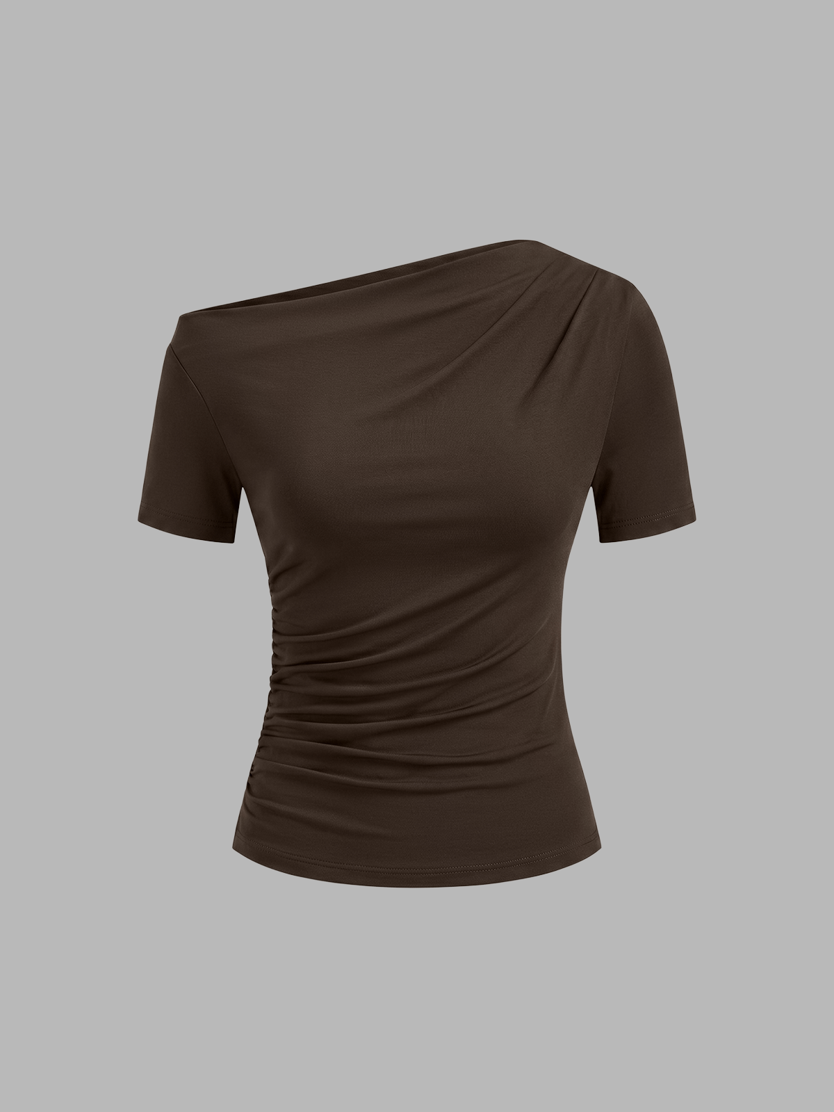 Ruched Off Shoulder Slim Short Sleeve Top - 图片 9