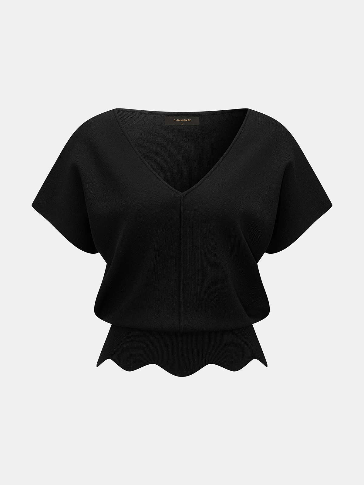 V-Neck Scalloped Hem Knit Top - 图片 2