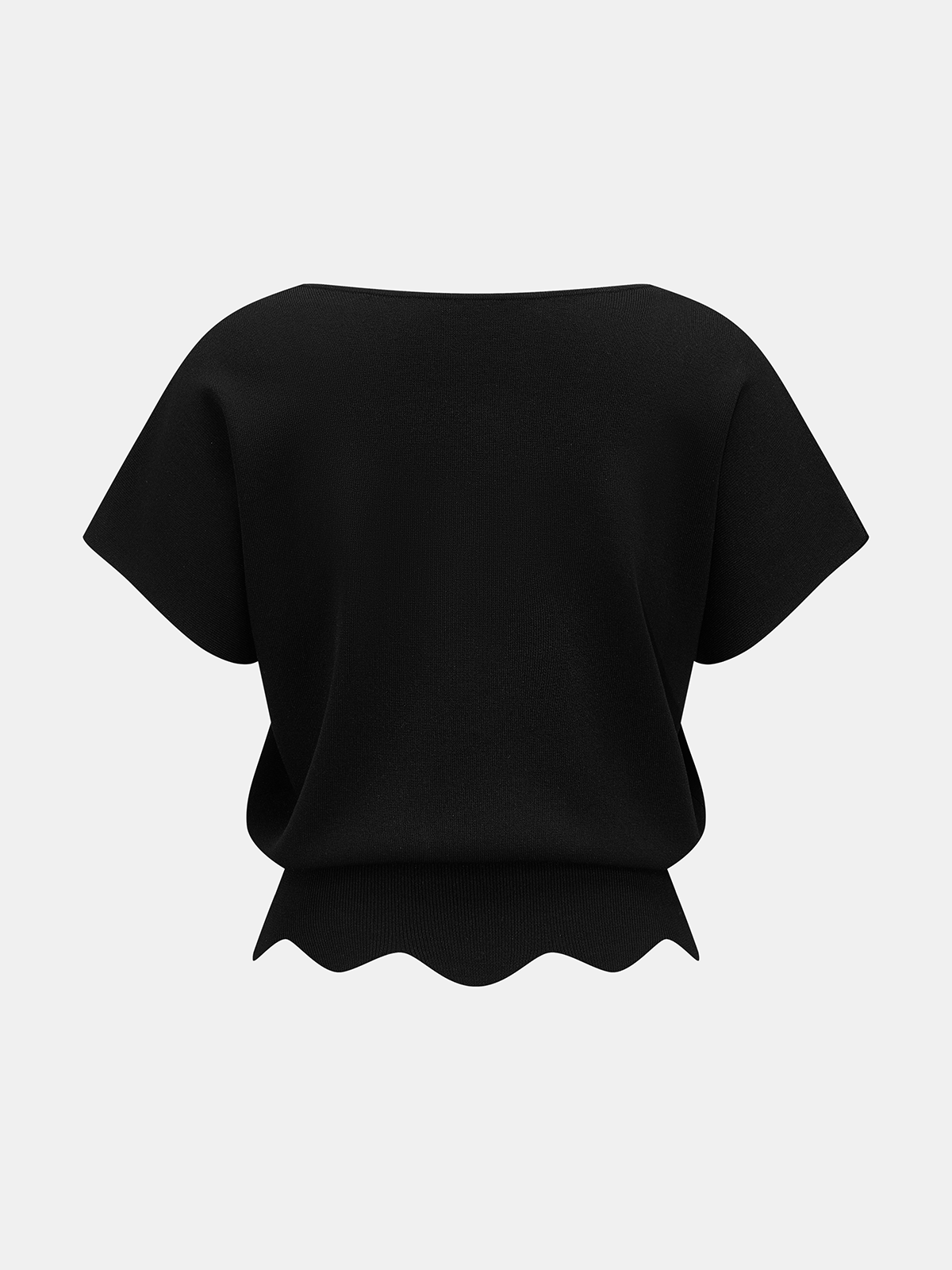 V-Neck Scalloped Hem Knit Top - 图片 3