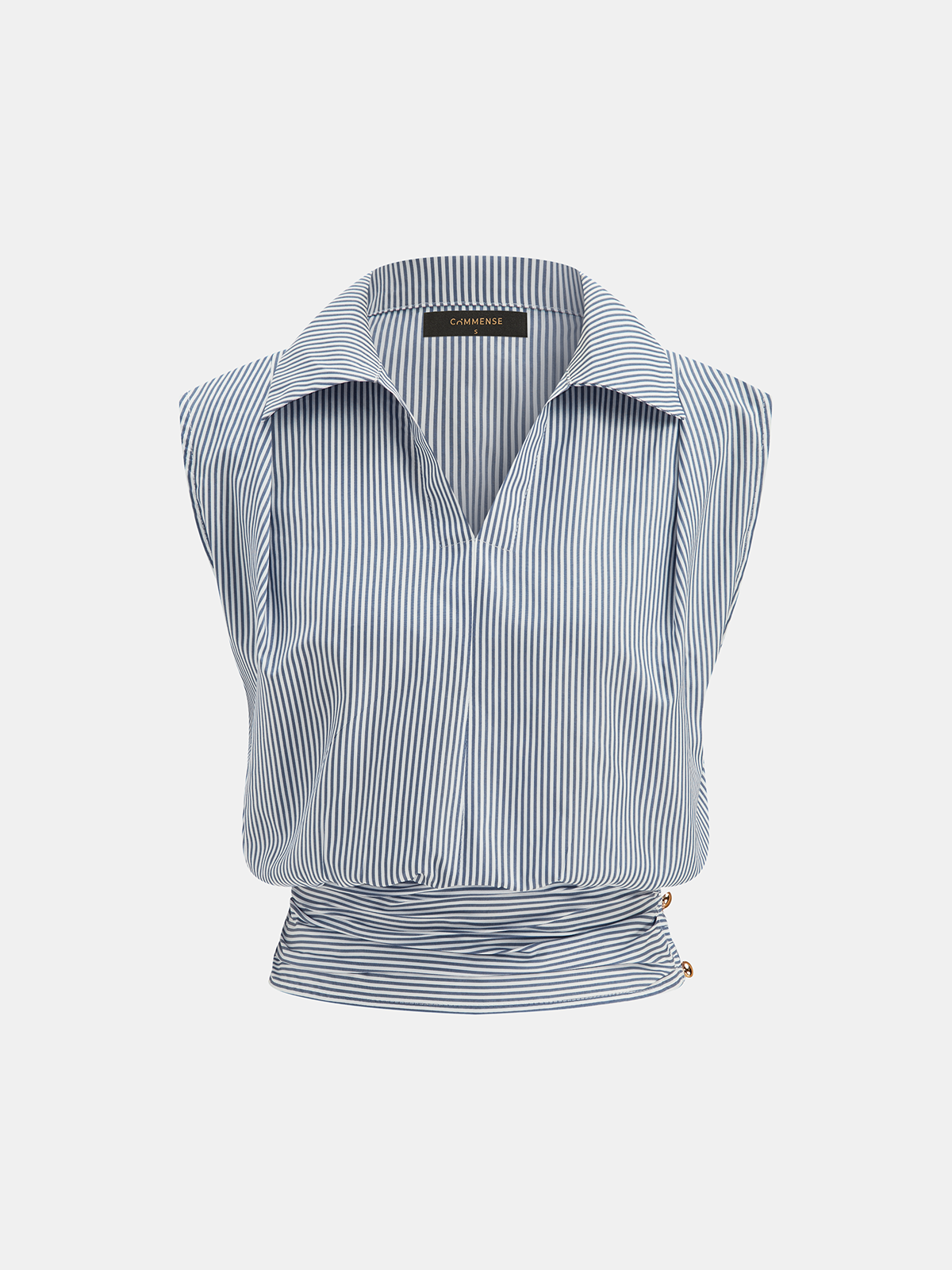 Striped Collared Sleeveless Cinched Blouse - 图片 8