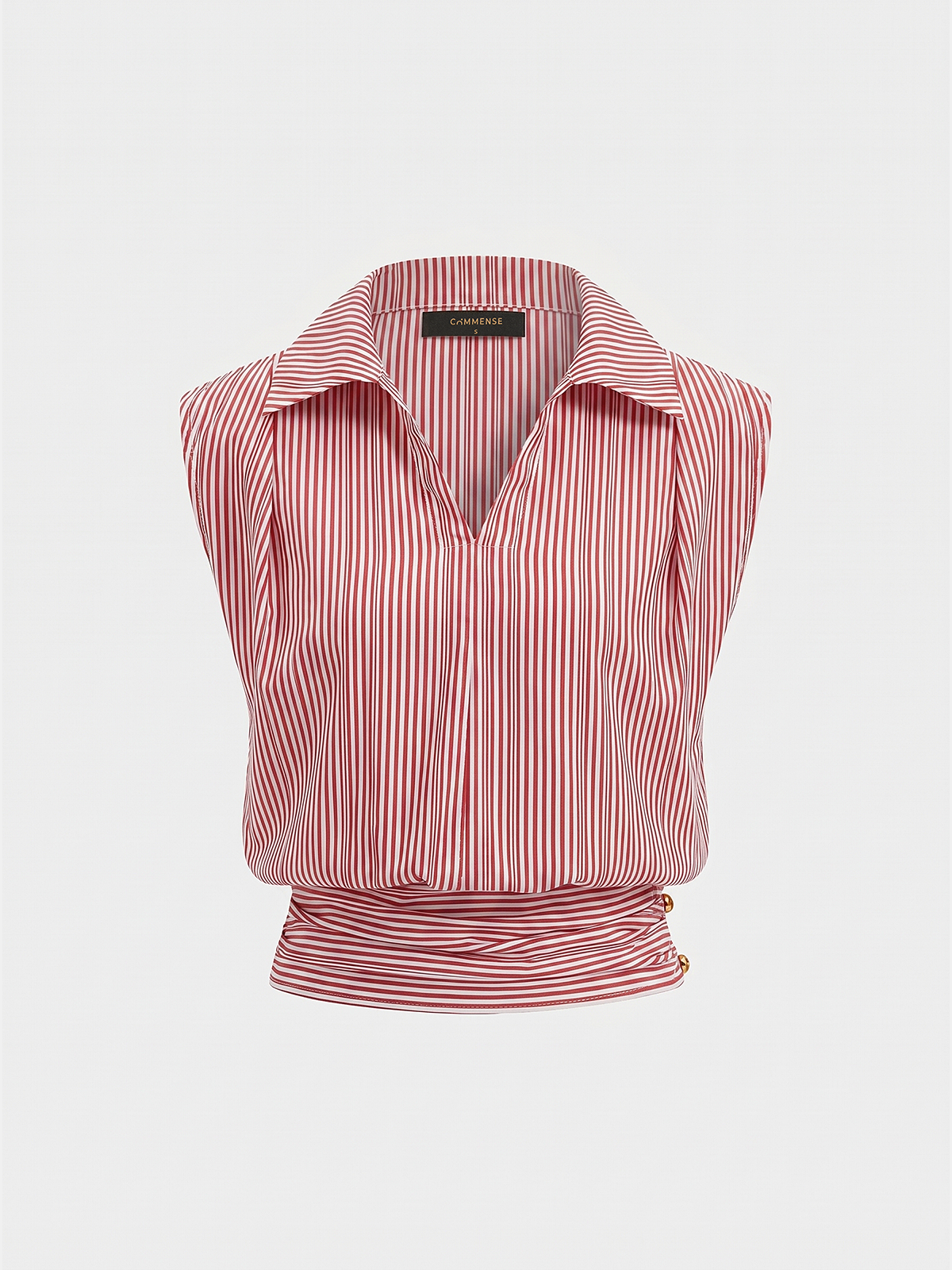 Striped Collared Sleeveless Cinched Blouse - 图片 9