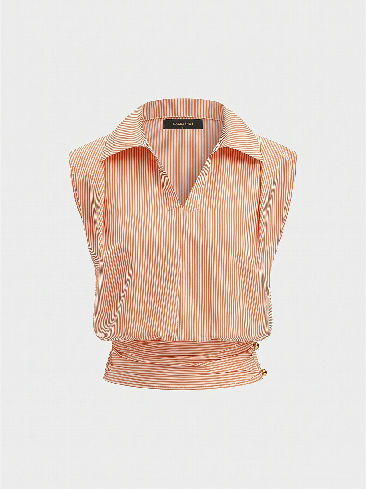Striped Collared Sleeveless Cinched Blouse - 图片 10