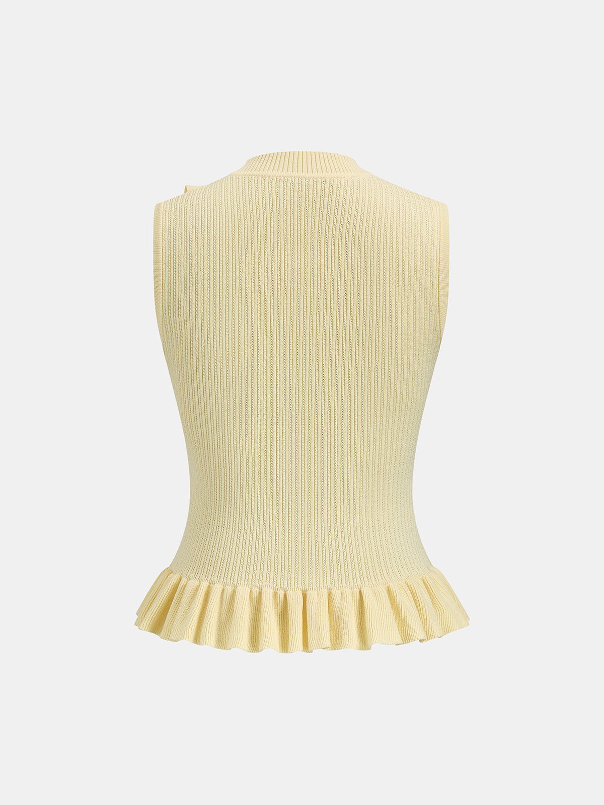 Ribbed High Neck Ruffle Sleeveless Top - 图片 4