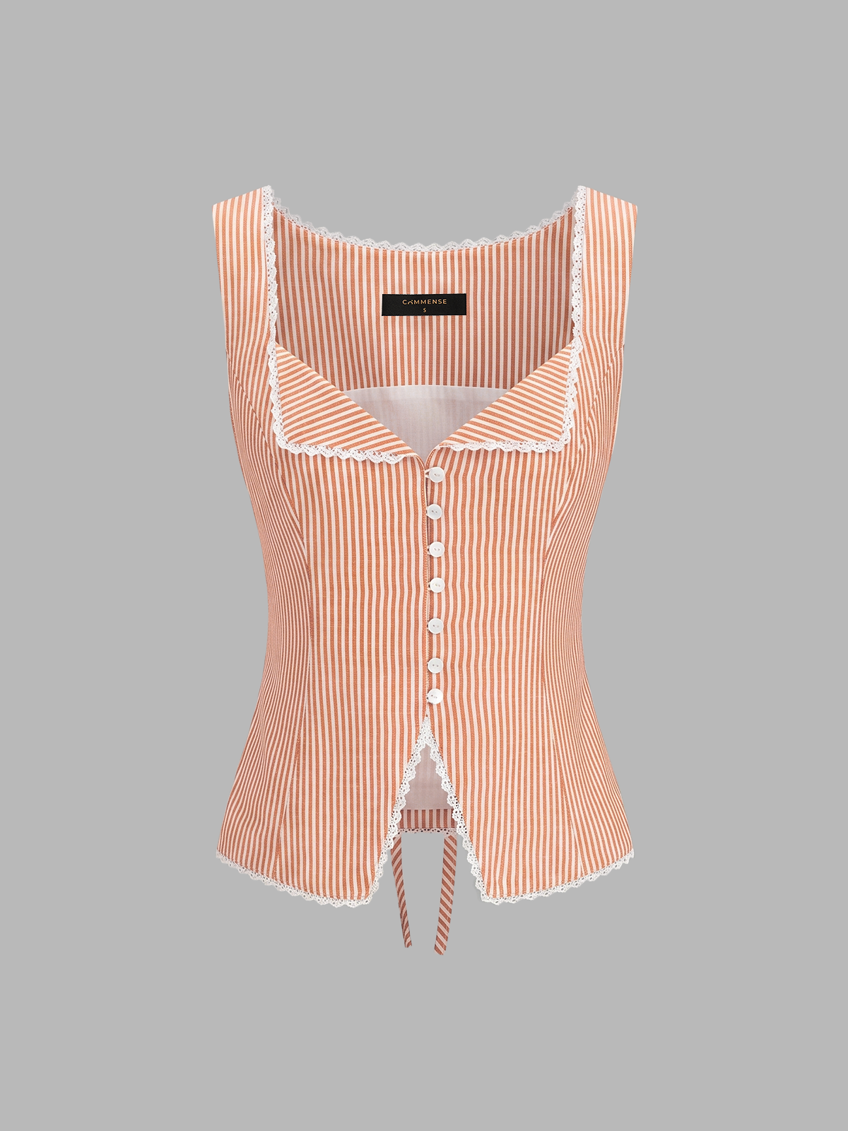 Striped Lace Trim Button-Front Tank Top - 图片 10