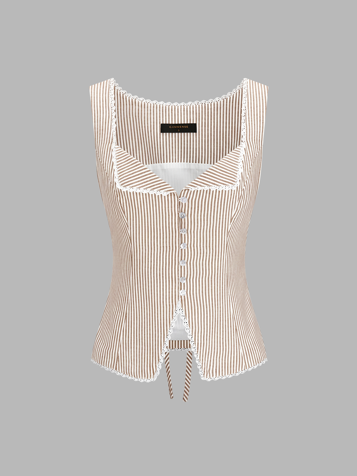 Striped Lace Trim Button-Front Tank Top - 图片 6