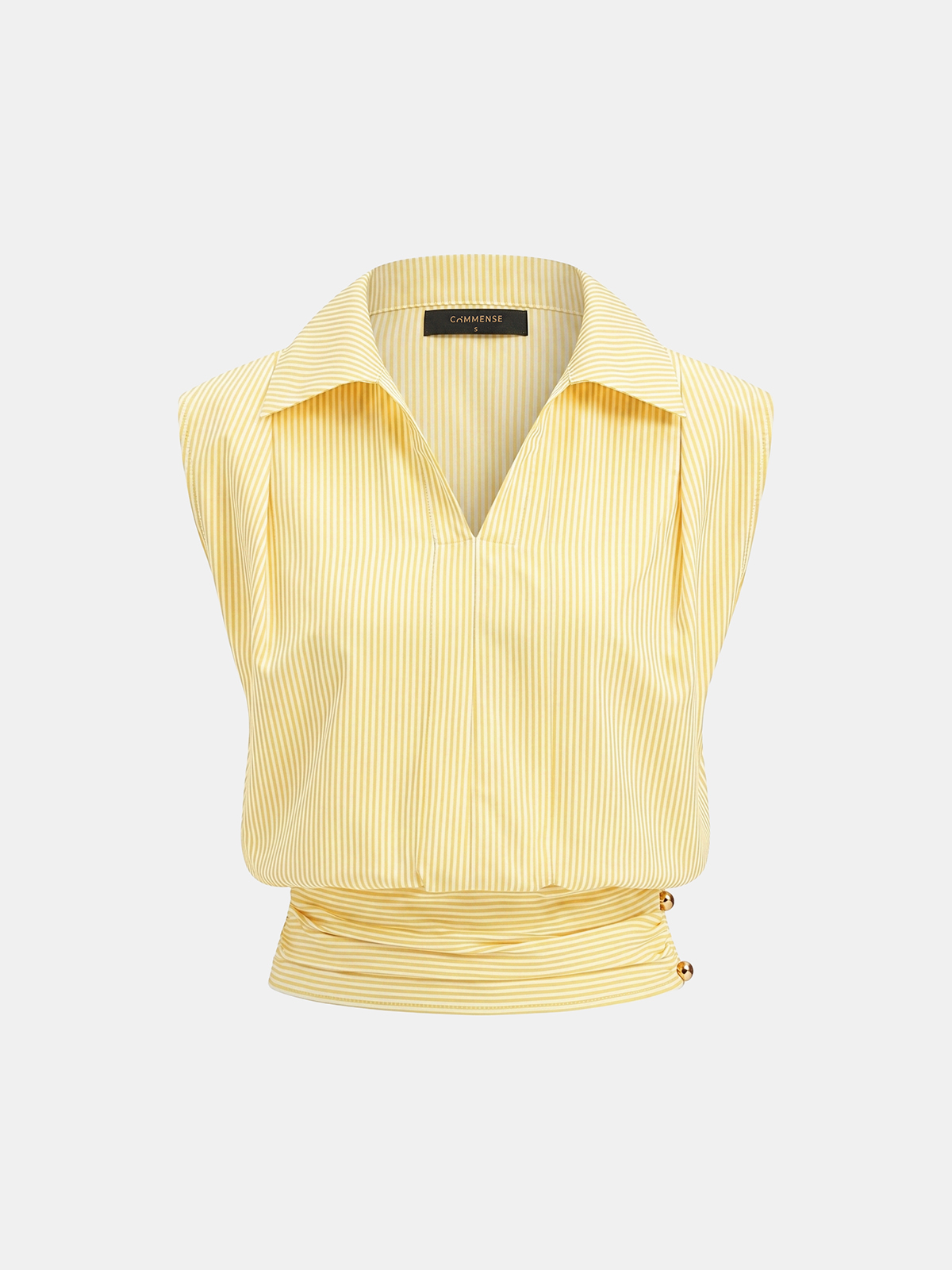 Striped Collared Sleeveless Cinched Blouse - 图片 11