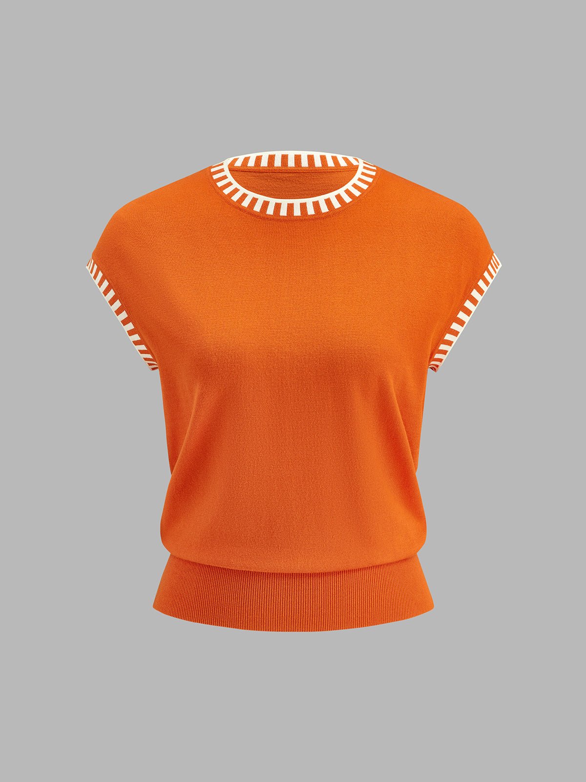 Contrast Trim Cap Sleeve Knit Top - 图片 2
