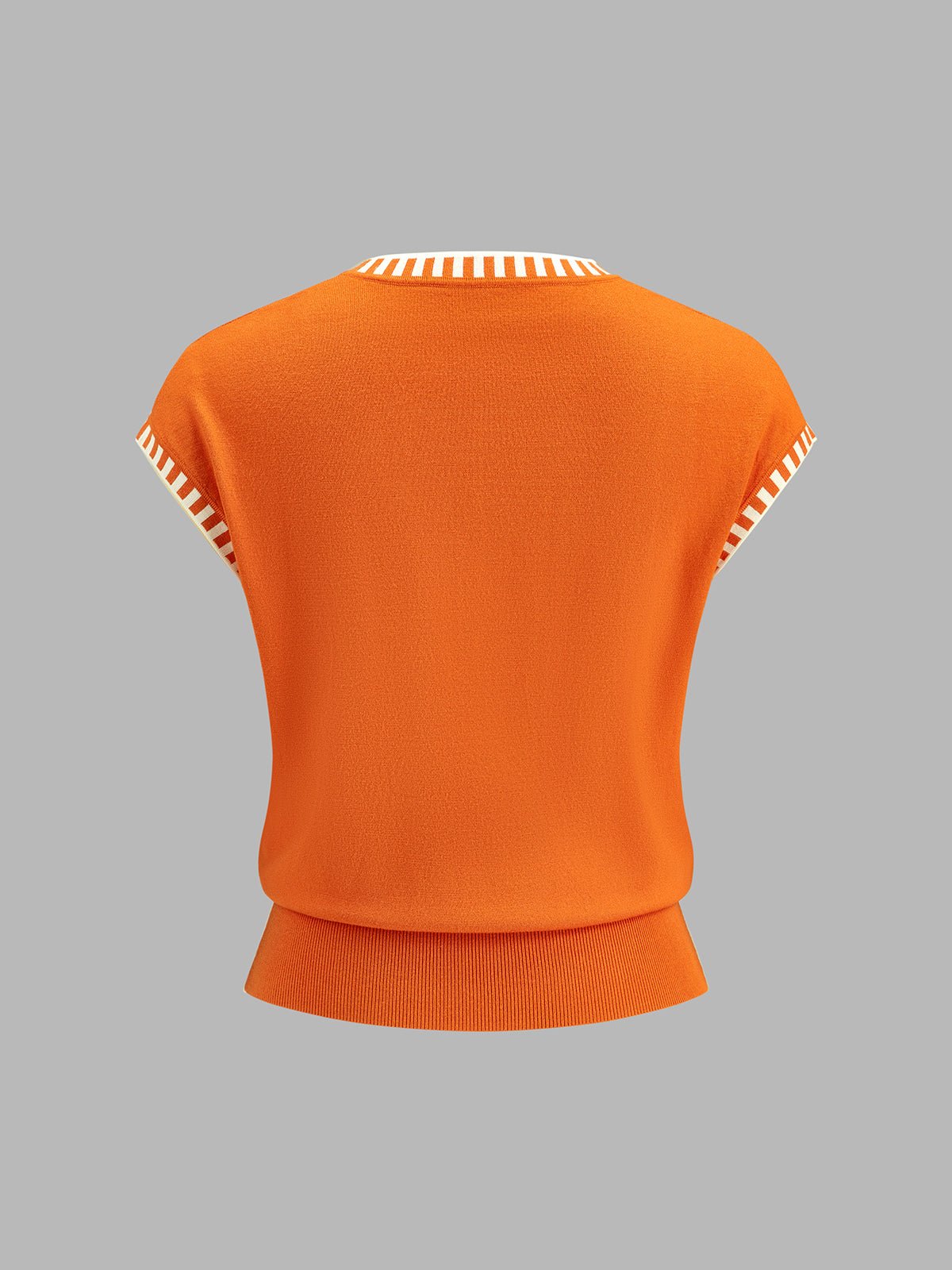 Contrast Trim Cap Sleeve Knit Top - 图片 3