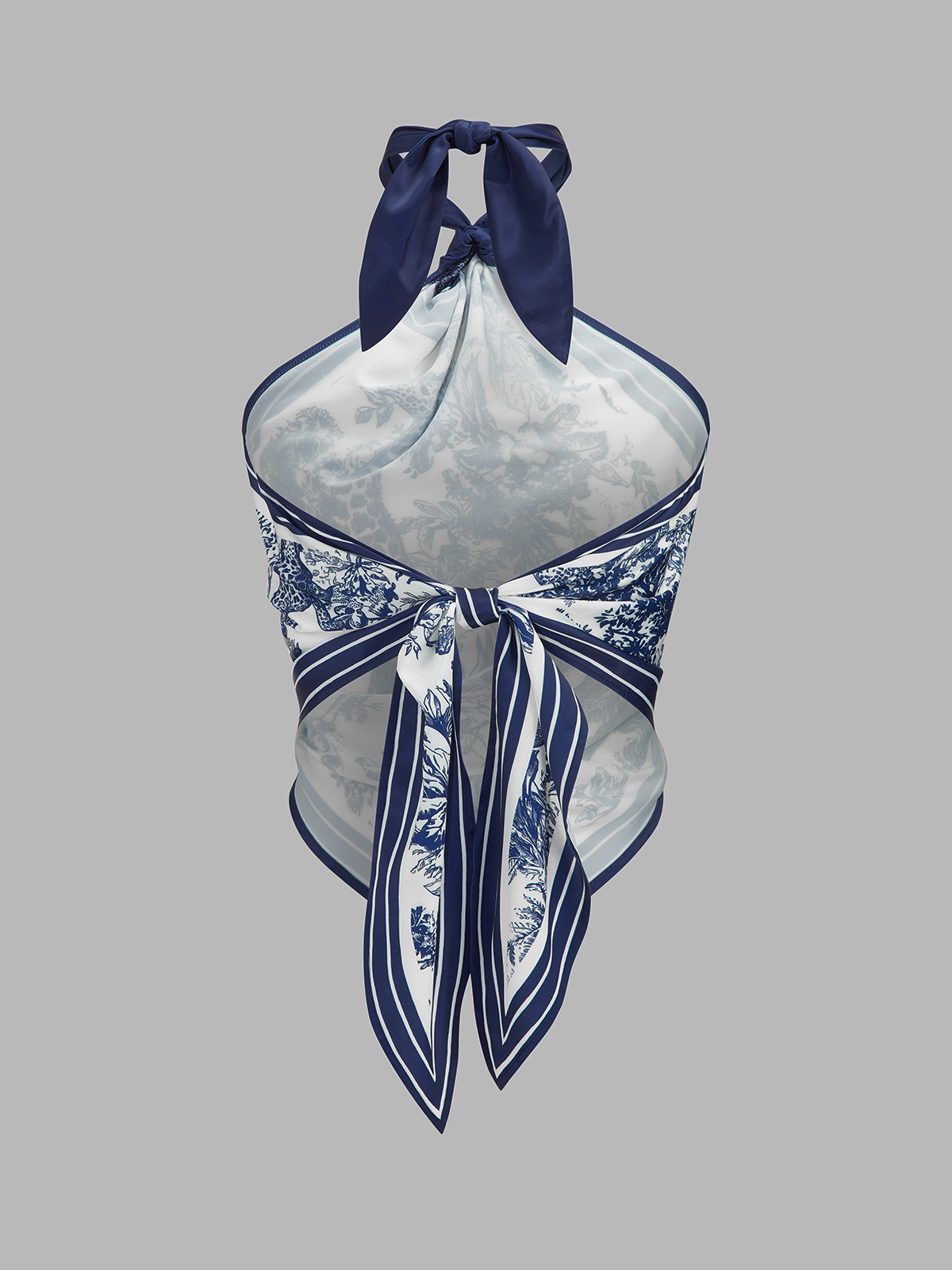 Porcelain Print Scarf Style Halter Blouse - 图片 2