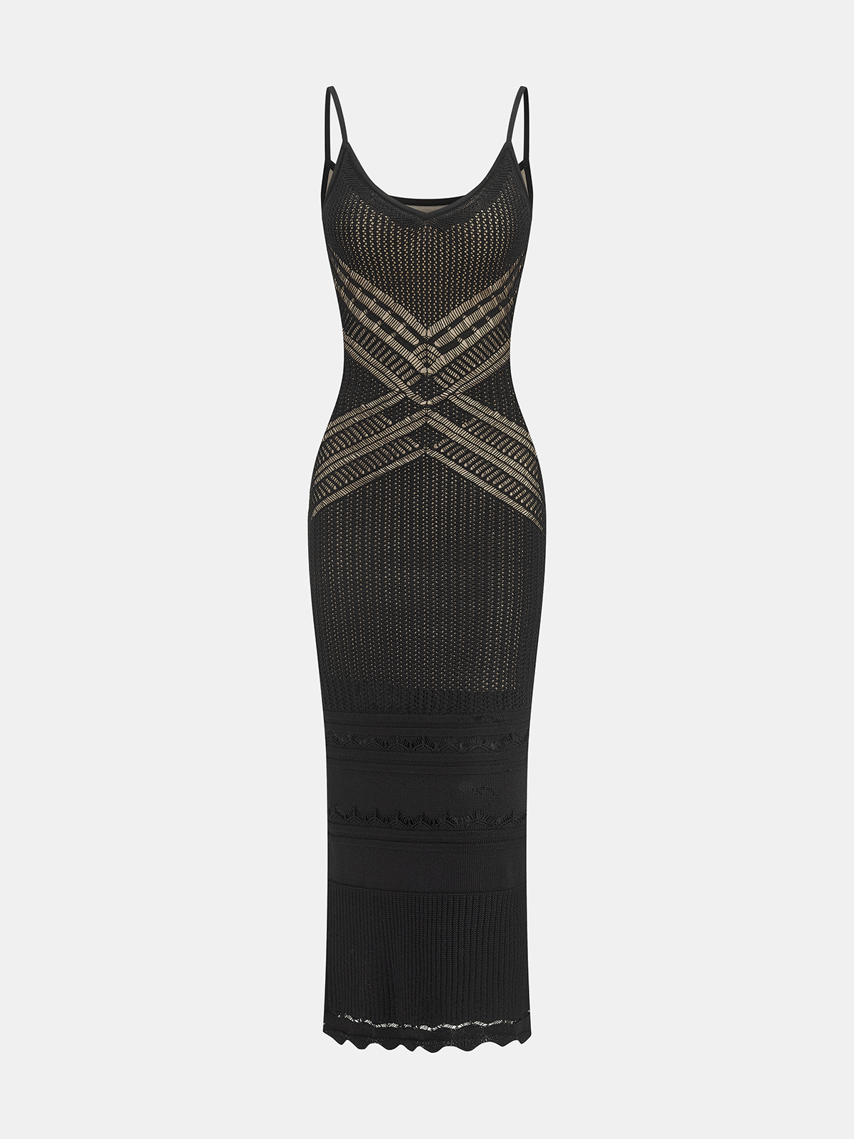 Crisscross Hollow Knit Slip Maxi Dress - 图片 2