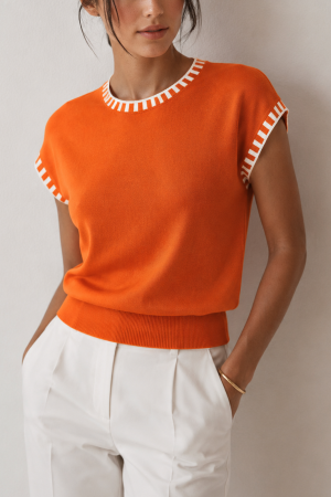 Contrast Trim Cap Sleeve Knit Top