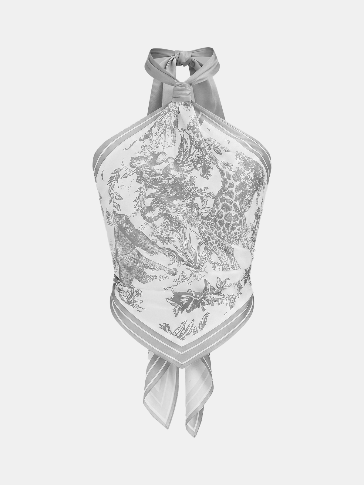 Porcelain Print Scarf Style Halter Blouse - 图片 6