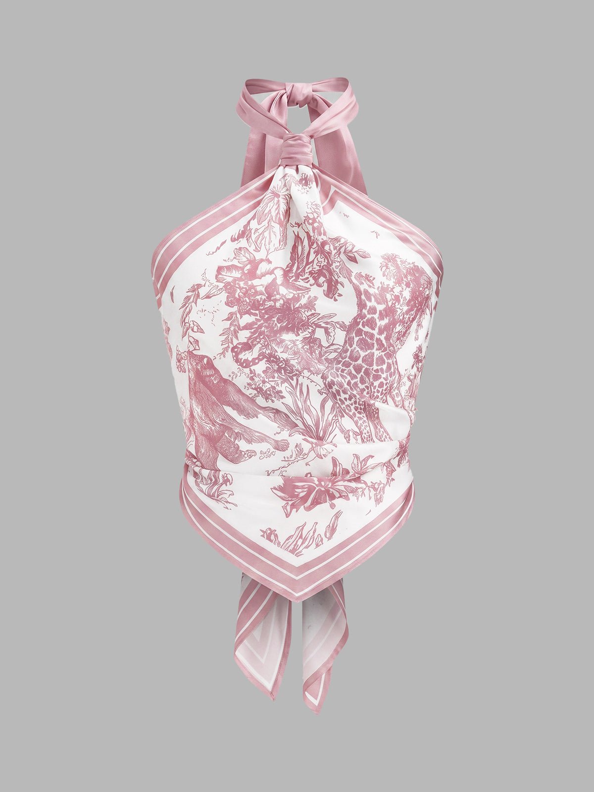 Porcelain Print Scarf Style Halter Blouse - 图片 7