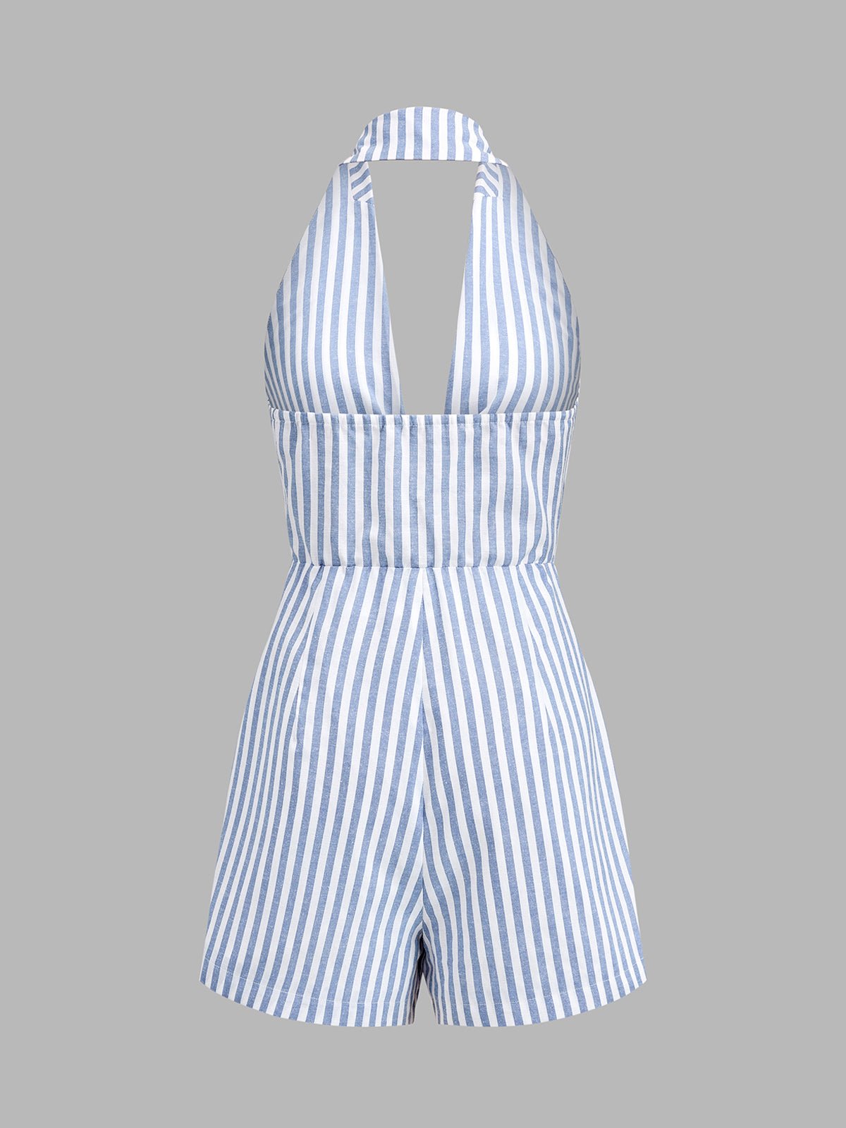 Halter Tie Front Striped Romper - 图片 3